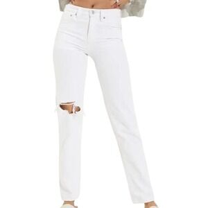 American Eagle Cool White Jeans 90s Straight Leg ‎ Distressed Plus Size 20 New